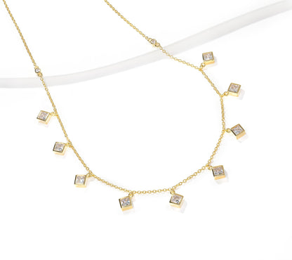 Kathy Levine 14K Gold-Plated Sterling Silver Cubic Zirconia Princess Cut Necklace