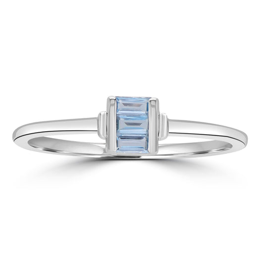 Ava Sterling Silver Sky Blue Topaz Stackable 3-Stone Baguette Ring, Sizes 6 to 8