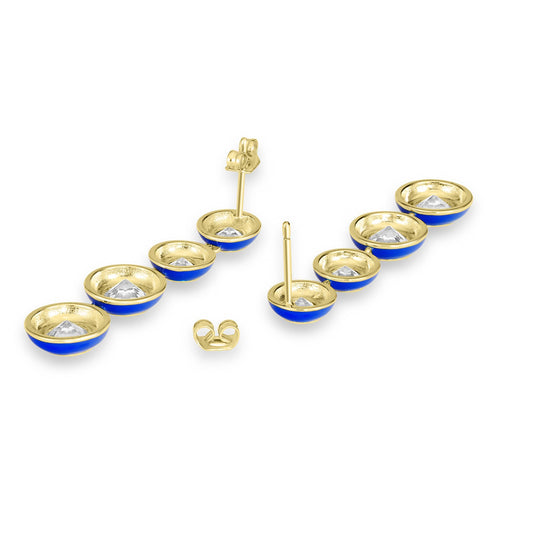 Bob Mackie Jewelry 14K Gold Over Brass Cubic Zirconia Navy Blue Enamel Dangle Earrings