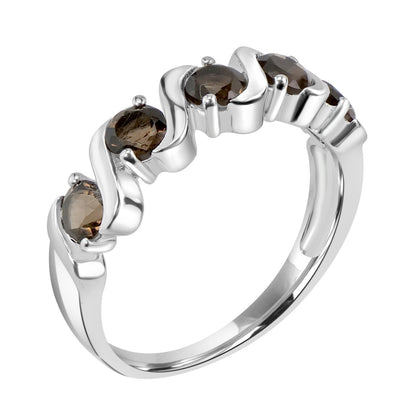 GG Collection Sterling Silver Smoky Quartz 5-Stone Swirl Ring, Sizes 5.5 to 9