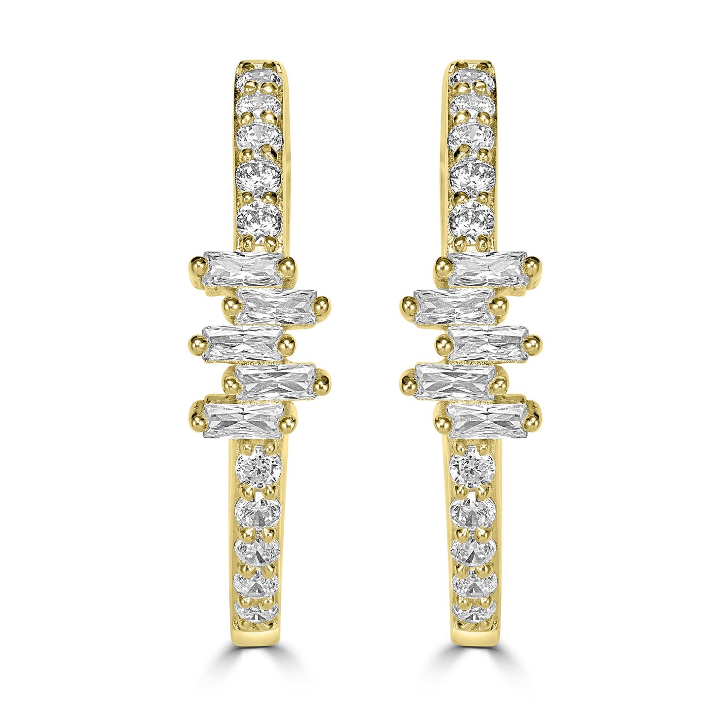 Kathy Levine 14K Gold-Plated Sterling Silver Cubic Zirconia Icicles Baguette 1-Inch Hoop Earrings