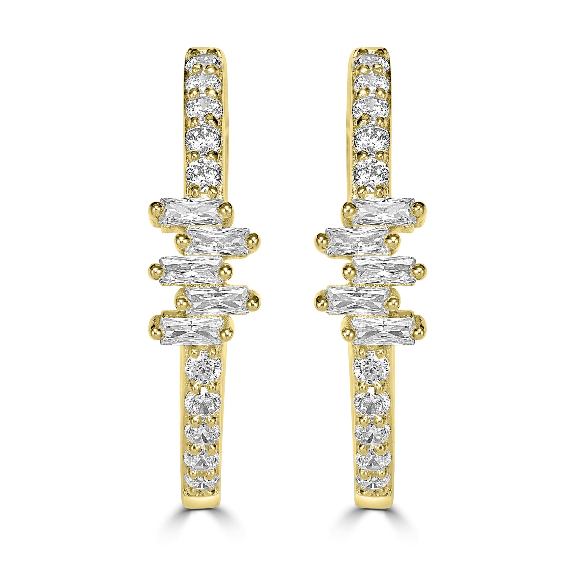 Kathy Levine 14K Gold-Plated Sterling Silver Cubic Zirconia Icicles Baguette 1-Inch Hoop Earrings