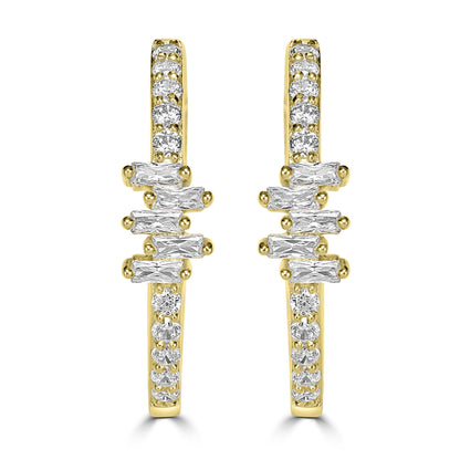 Kathy Levine 14K Gold-Plated Sterling Silver Cubic Zirconia Icicles Baguette 1-Inch Hoop Earrings