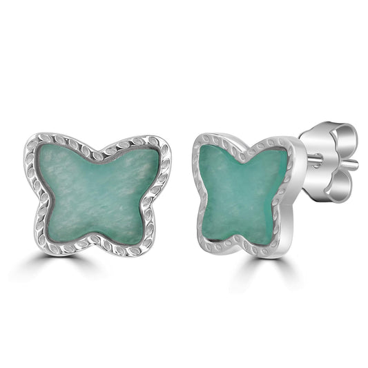 Sterling Silver Amazonite Butterfly Stud Earrings