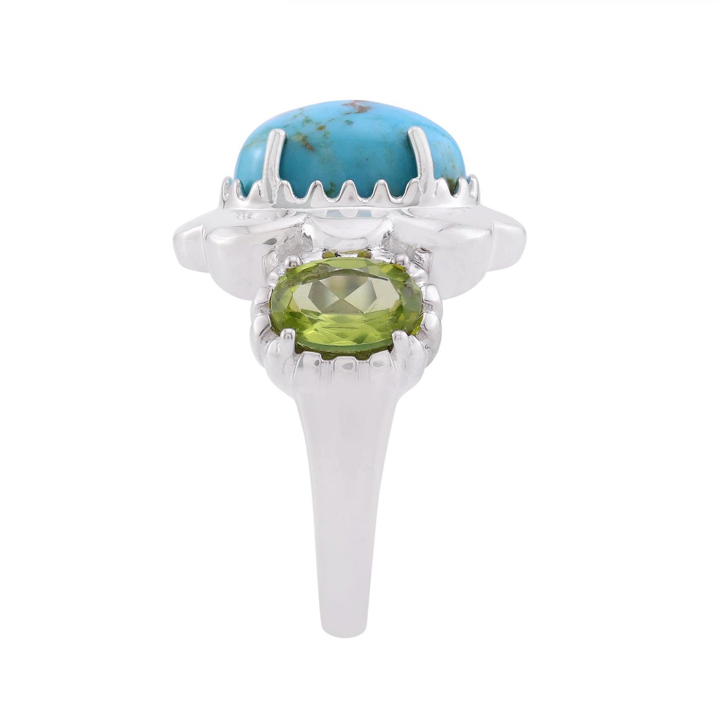 Sterling Silver Kingman Turquoise and Arizona Peridot Floral Framed Ring, Sizes