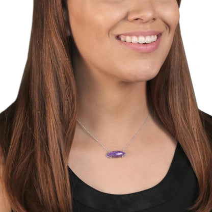 Gemistry Women & Girls Sterling Silver Bold Marquise Charoite Bar Pendant Necklace | Birthstone Jewelry Gift for Her Birthday | Wedding | Anniversary