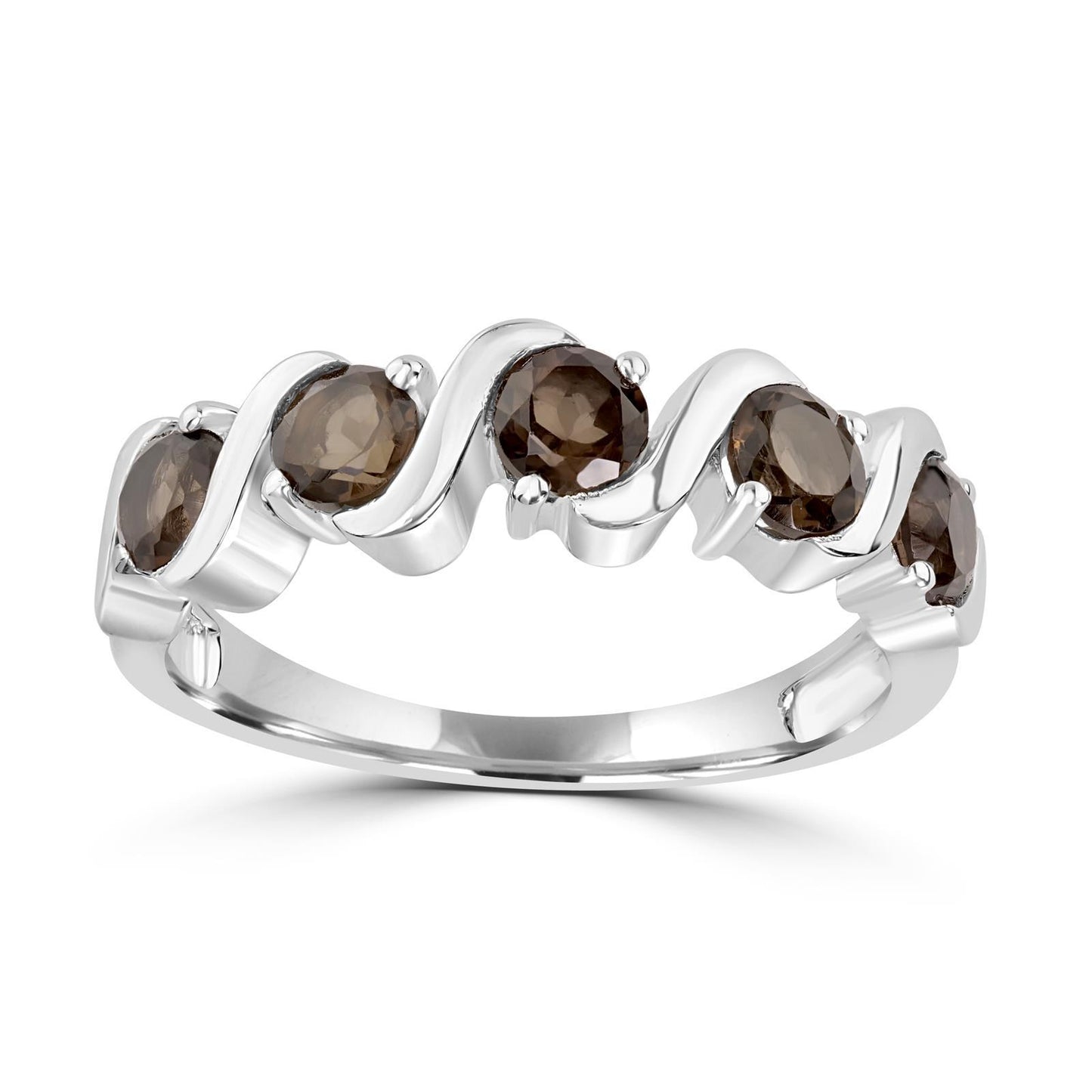 GG Collection Sterling Silver Smoky Quartz 5-Stone Swirl Ring, Sizes 5.5 to 9