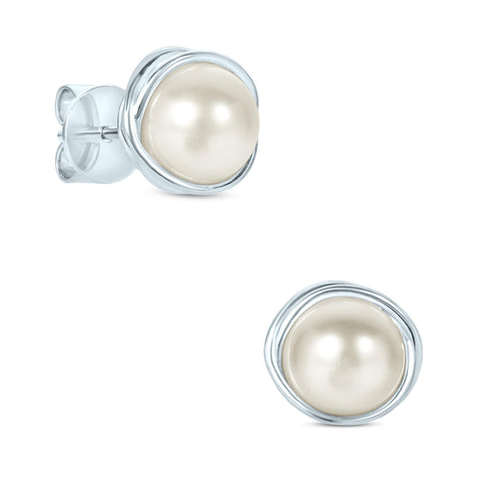 Gemistry 925 Sterling Silver Freshwater Cultured White Pearl Swirl Push Back Stud Earrings Women Festival Unique Gift Present