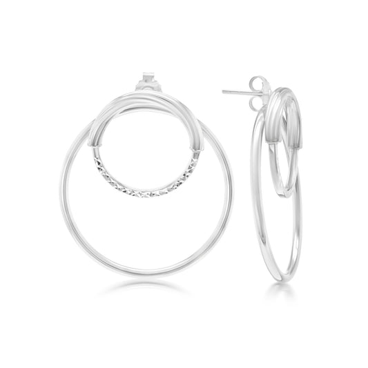 Judy Crowell Jewelry Sterling Silver Double Circle Hoop Earrings