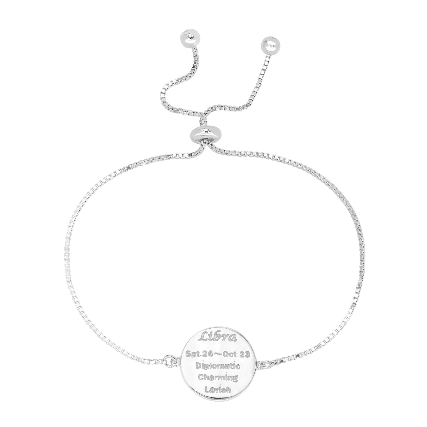 Sterling Silver Libra Zodiac Crystal Bracelet with Adjustable Chain, 5 to 9 Inches