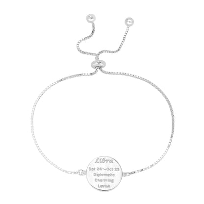 Sterling Silver Libra Zodiac Crystal Bracelet with Adjustable Chain, 5 to 9 Inches