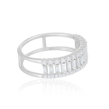 Judy Crowell Jewelry Sterling Silver Cubic Zirconia Vertical Baguette Band Ring, Sizes 6 to 9