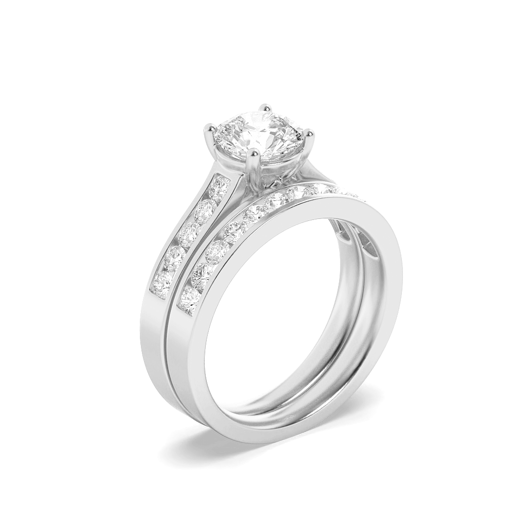14K White Gold Lab Grown Diamond 2.0 CTTW Round Cut Center Stone Wedding Set