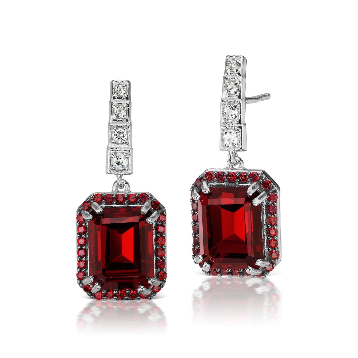 Sterling Silver Pyrope Garnet and White Topaz Gemstone Dangle Earrings