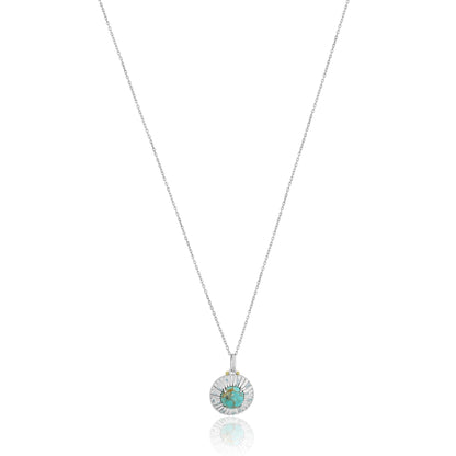 Gemistry Women & Girls Sterling Silver Sonoran Turquoise Cabochon and Swiss Blue Topaz Sunray Pendant Necklace | Birthstone Jewelry Gift for Her Birthday | Wedding | Anniversary