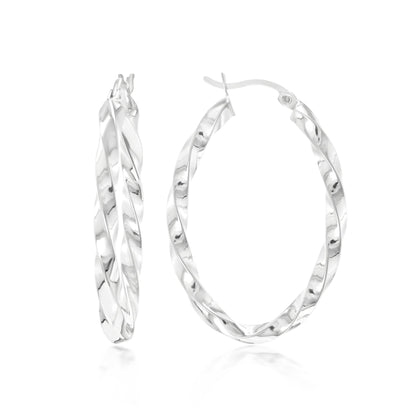 Judy Crowell Jewelry Sterling Silver Diamond Cut Twist Hoop Earrings