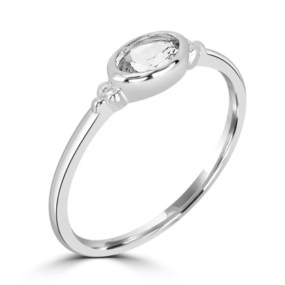 East-West Sterling Silver White Topaz Stackable Solitaire Bezel Ring, Sizes 6 to 8