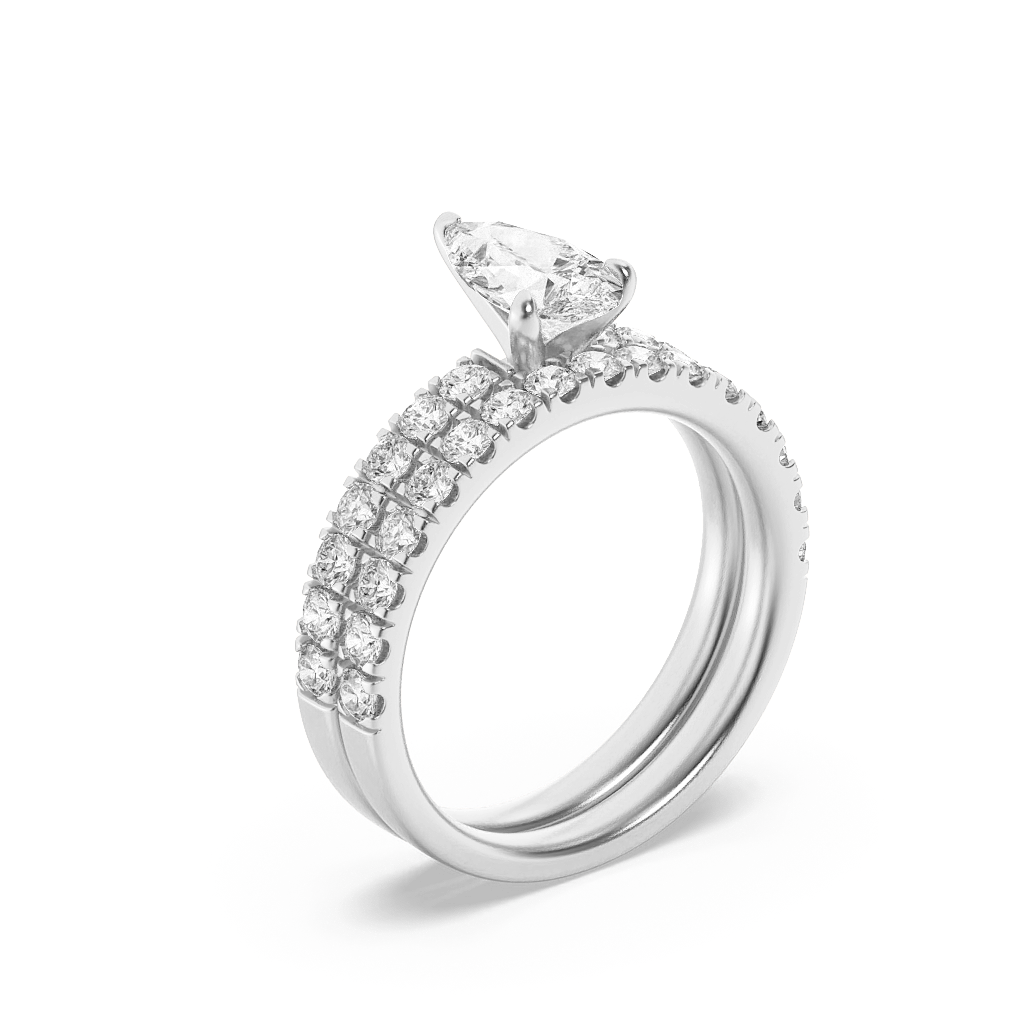 14K White Gold Lab Grown Diamond 2.0 CTTW Pear Cut Center Stone Wedding Set
