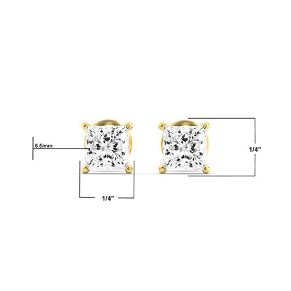 14K Gold 3.0 CTTW Lab Grown Diamond Princess Cut Stud Earrings