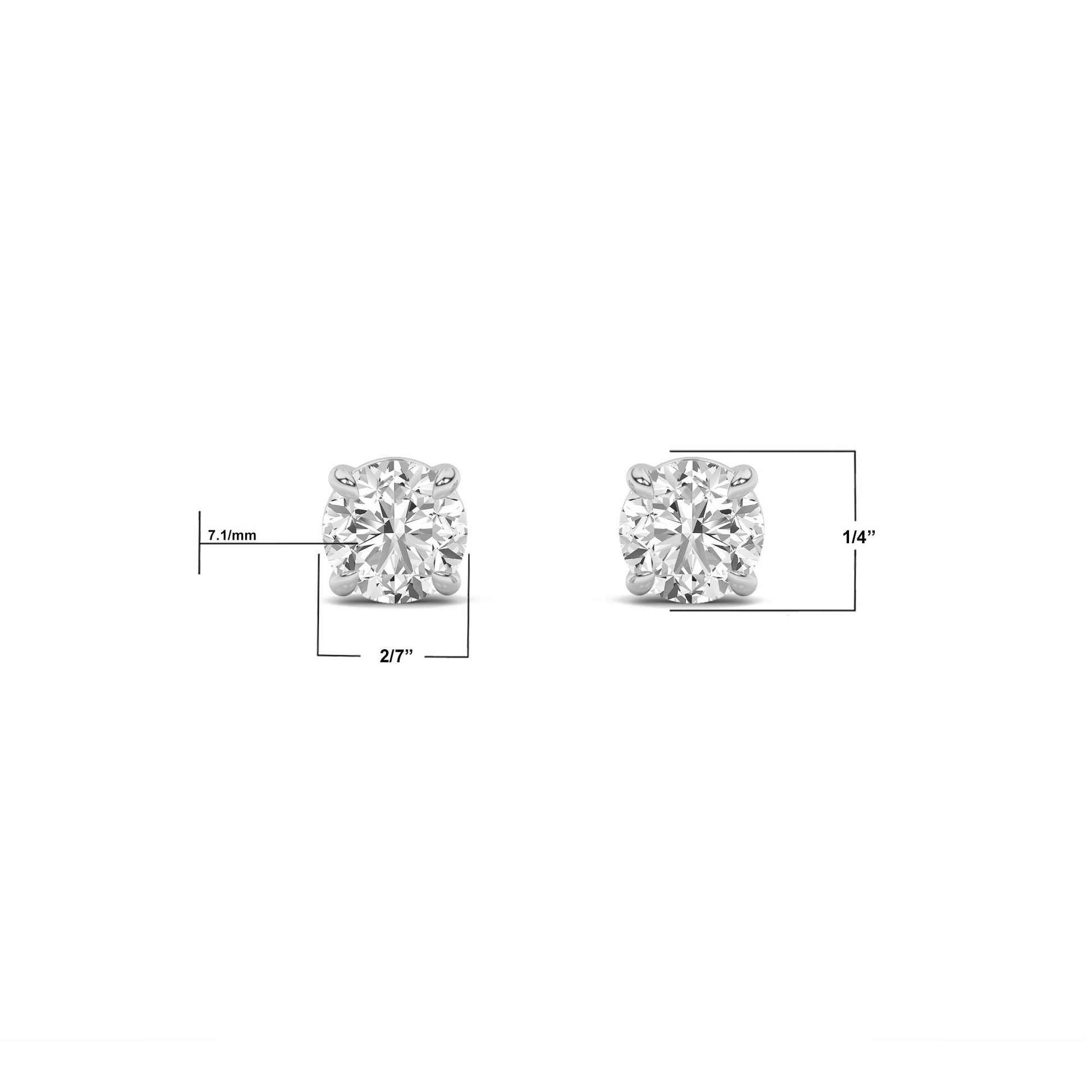 14K White Gold 3.0 CTTW Lab Grown Diamond Round Stud Earrings