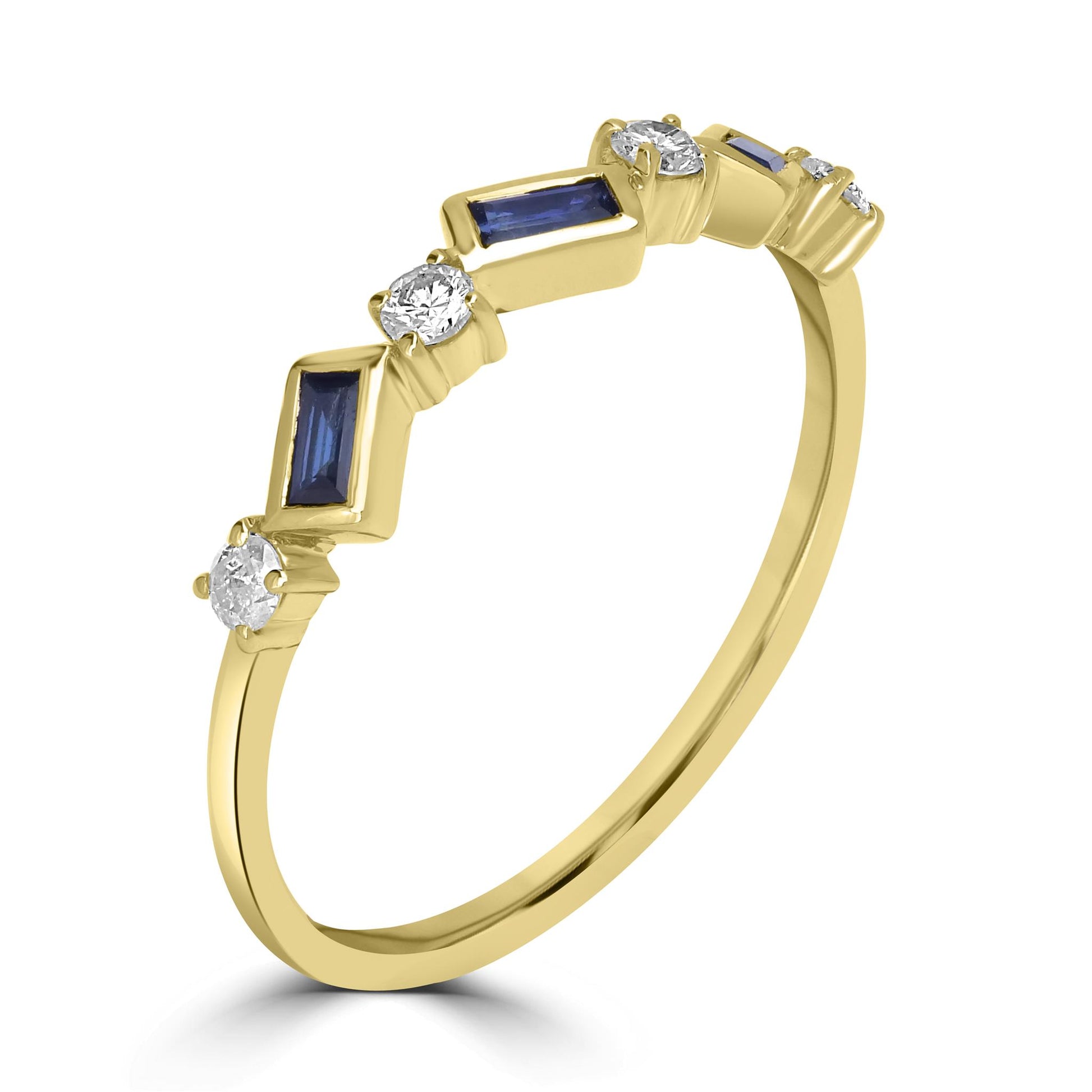 Brooke 14k Gold Blue Sapphire Gemstone Stackable 7-Stone Baguette & Round Ring