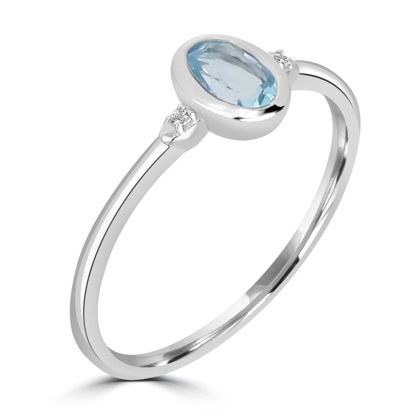 Kate Sterling Silver Aquamarine and White Topaz Stackable Oval Ring, Sizes 6 to 8