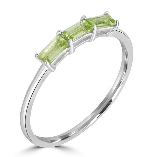 Heidi Sterling Silver Peridot Gemstone Stackable 3-Stone Baguette Ring, Sizes 6 to 8