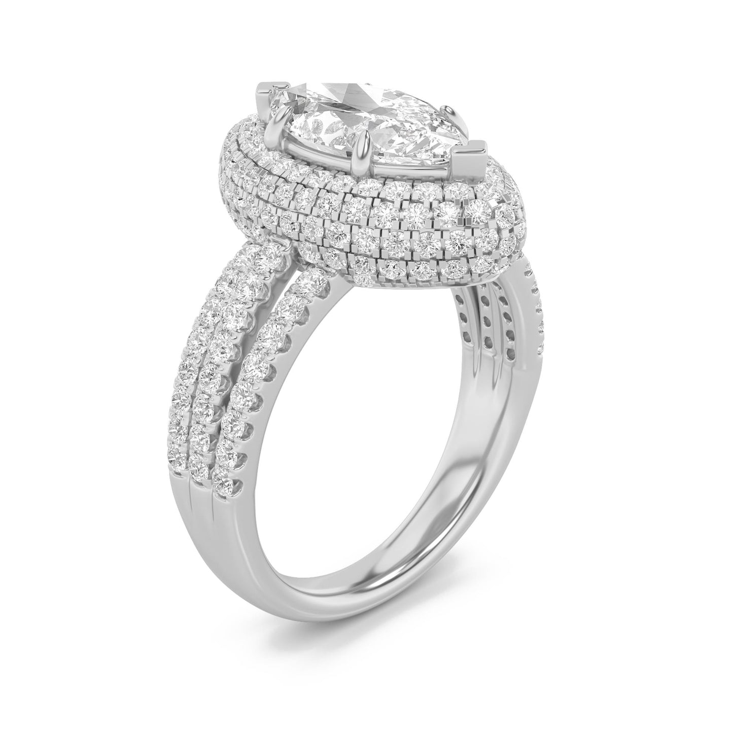 14K White Gold Lab Grown Diamond 3.0 CTTW Marquise Cut Halo Ring