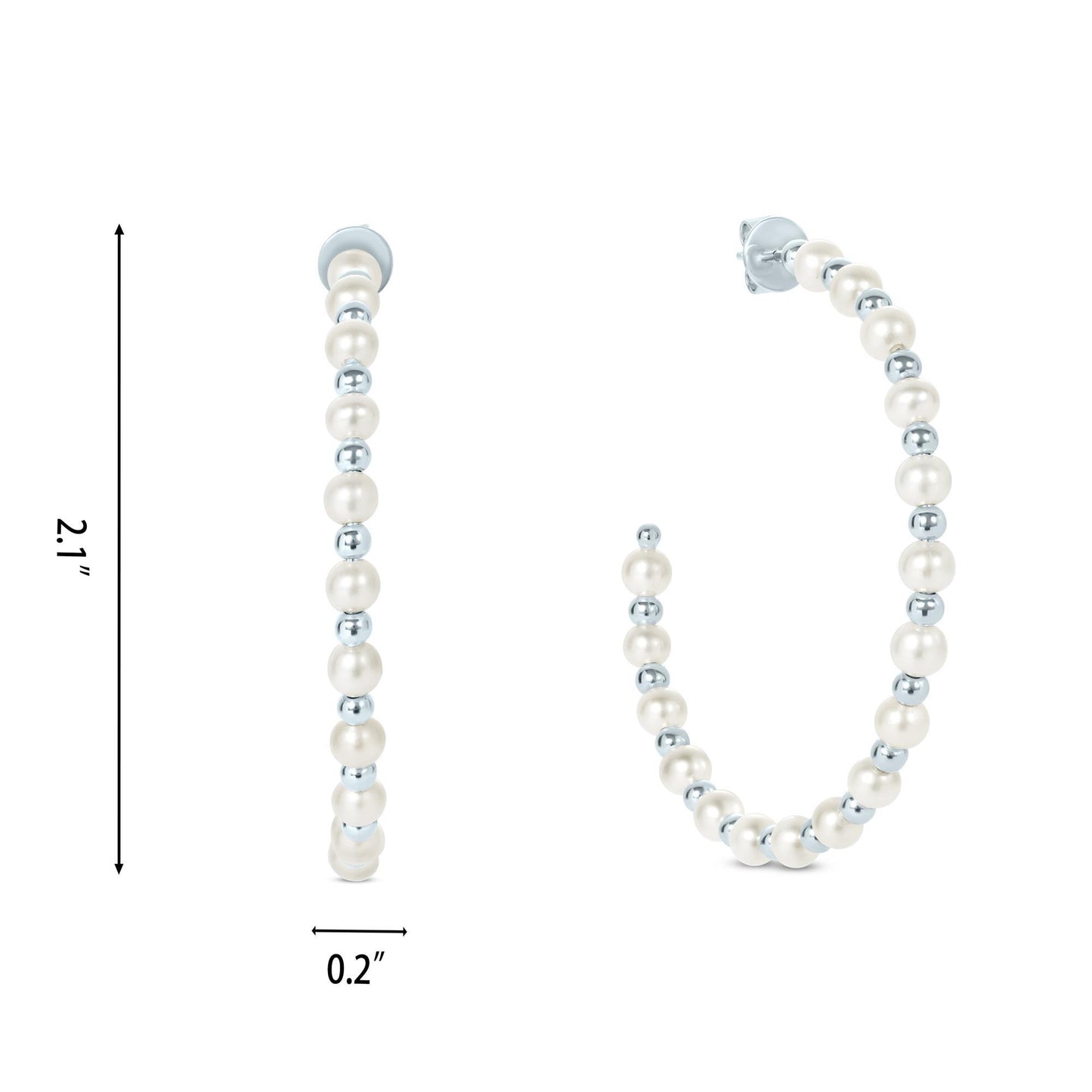 Gemistry White Cultured Freshwater Pearl June Birthstone Hoop Earrings in 925 Sterling Silver