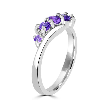 Angela Sterling Silver 5-Stone Amethyst Wave Ring, Sizes 7 to 9