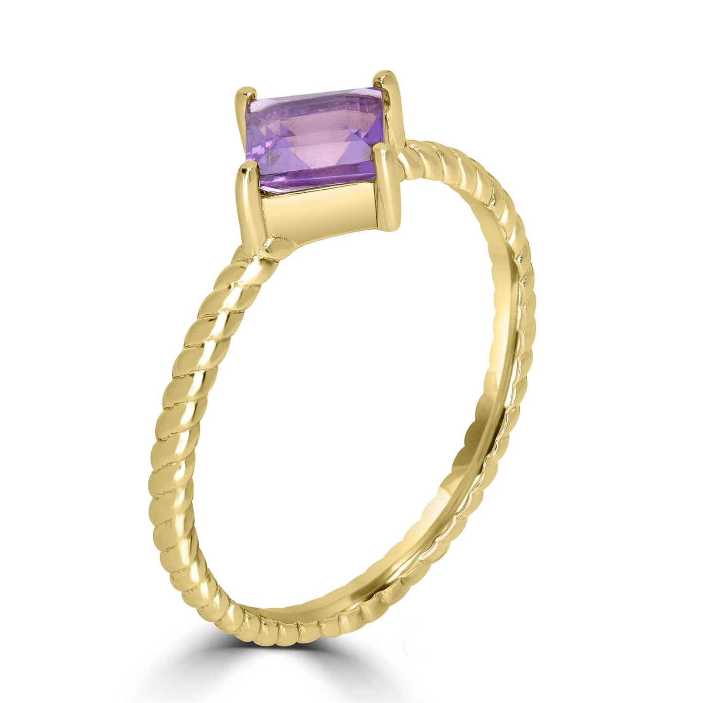 Lia 14k Gold Square Solitaire Amethyst Gemstone Stackable Ring