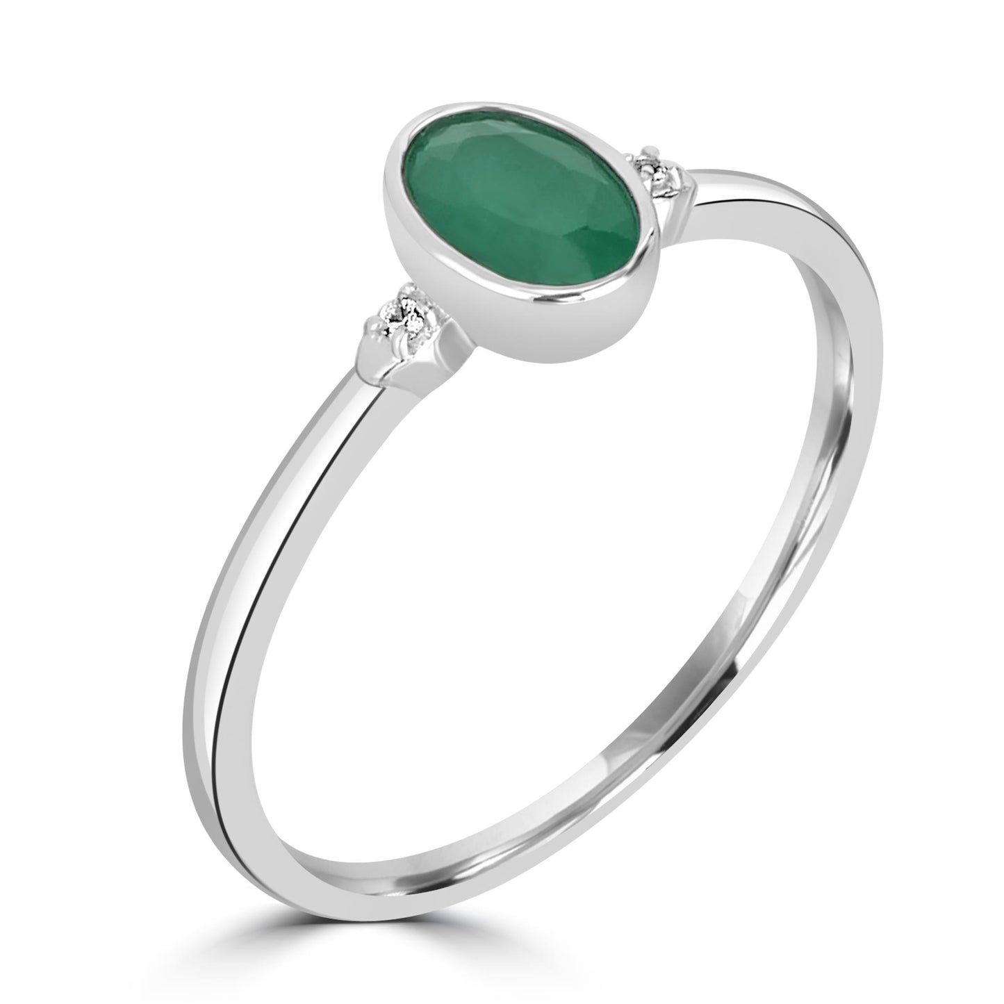 Kate Sterling Silver Emerald and White Topaz Stackable Oval Ring, Sizes 6 to 8