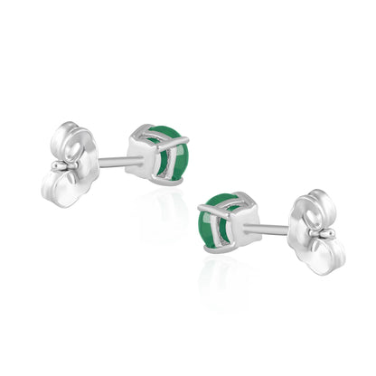 14K White Gold Round Emerald Stud Earrings