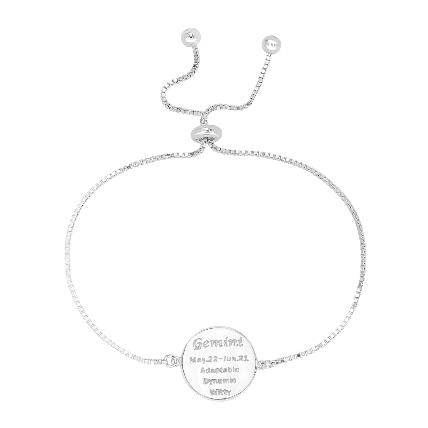 Sterling Silver Gemini Zodiac Crystal Bracelet with Adjustable Chain, 5 to 9 Inches