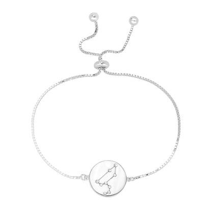 Sterling Silver Leo Zodiac Crystal Bracelet with Adjustable Chain, 5 to 9 Inches