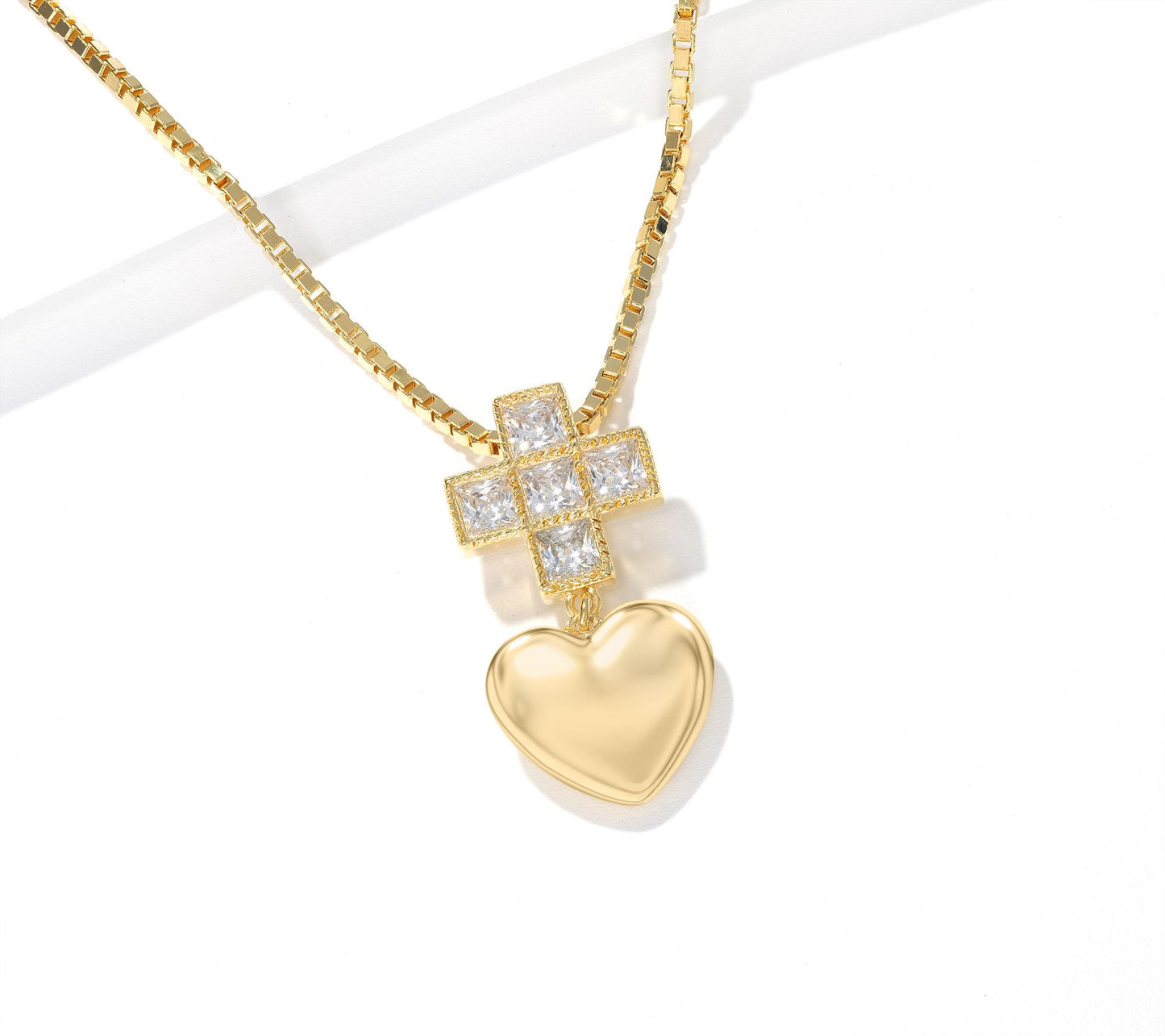 Kathy Levine 14K Gold-Plated Sterling Silver Cubic Zirconia Cross and Heart Pendant Necklace