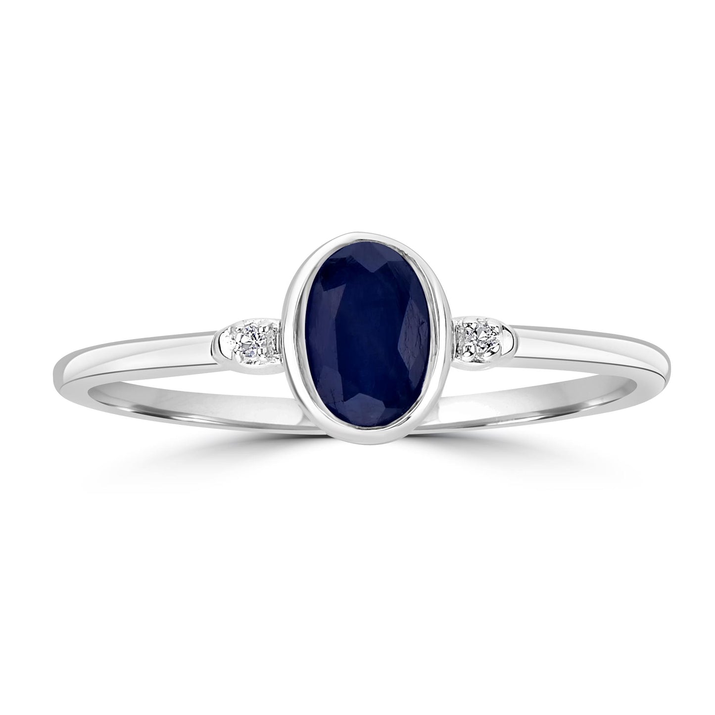 Kate Sterling Silver Blue Sapphire and White Topaz Stackable Oval Ring, Sizes 6 to 8