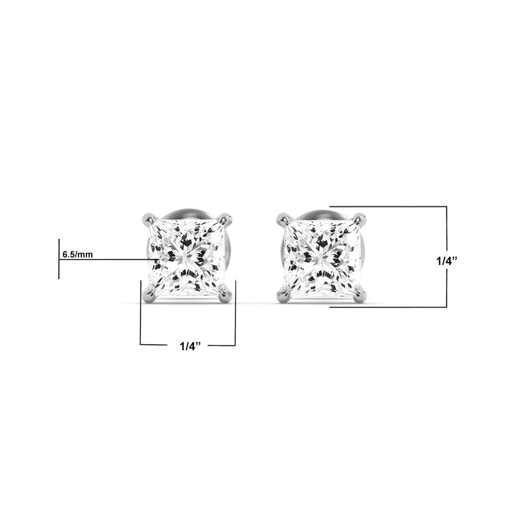 14K White Gold 3.0 CTTW Lab Grown Diamond Princess Cut Stud Earrings