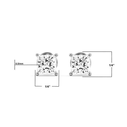 14K White Gold 3.0 CTTW Lab Grown Diamond Princess Cut Stud Earrings