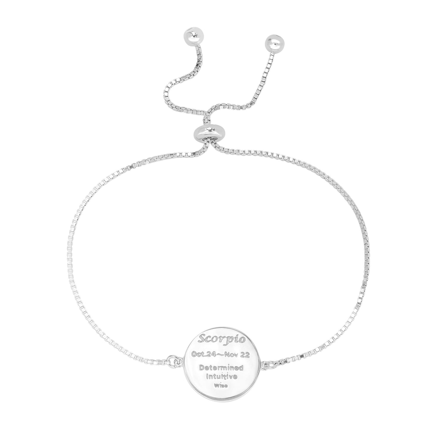 Sterling Silver Scorpio Zodiac Crystal Bracelet with Adjustable Chain, 5 to 9 Inches