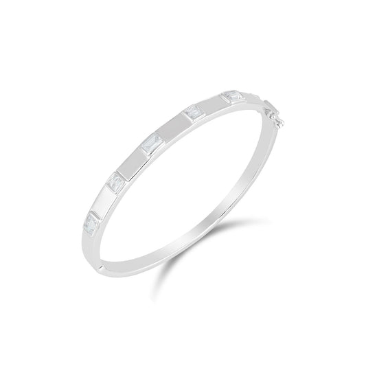 Judy Crowell Jewelry Sterling Silver Square Bezel Cubic Zirconia Bangle Bracelet