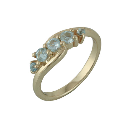 Angela 14K Gold Over Sterling Silver Blue Topaz 5-Stone Wave Ring, Sizes 6 to 8