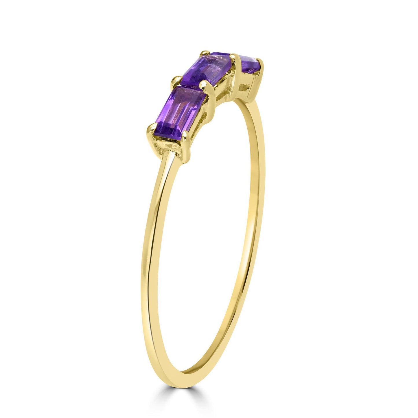 Heidi 14k Gold over Sterling Silver Amethyst Gemstone Stackable 3-Stone Baguette Ring