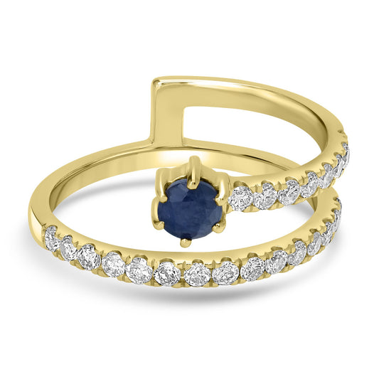 Haley 14k Gold Blue Sapphire Gemstone Bypass Stackable Ring