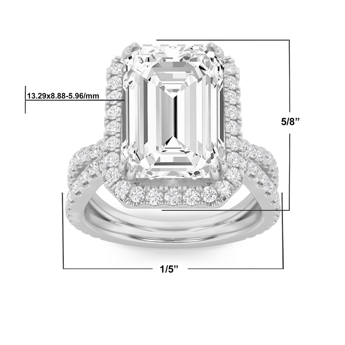 14K White Gold Lab Grown Diamond 8.0 CTTW Emerald Cut Halo Ring