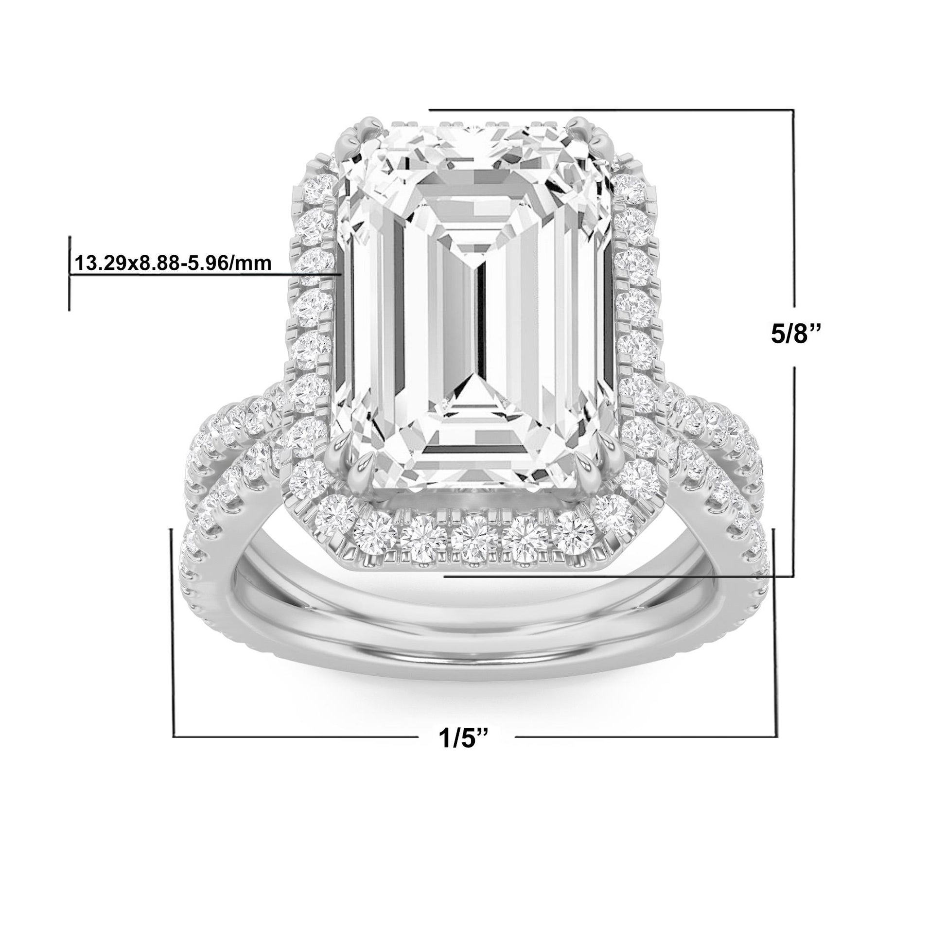 14K White Gold Lab Grown Diamond 8.0 CTTW Emerald Cut Halo Ring