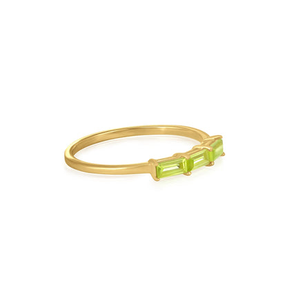 Heidi 14k Gold over Sterling Silver Peridot Gemstone Stackable 3-Stone Baguette Ring