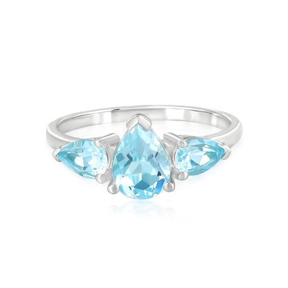 Sterling Silver Blue Topaz 3-Stone Pear-Cut Ring, Sizes 7 to 9