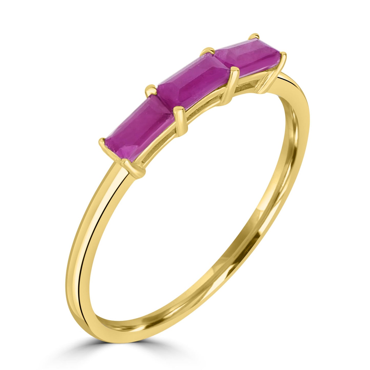 Heidi 14K Gold Over Sterling Silver Ruby Gemstone Stackable 3-Stone Baguette Ring, Sizes 6 to 8