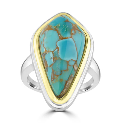 GG Collection 2-Tone Sterling Silver Sonoran Turquoise Freeform Ring, Sizes 5 to 10